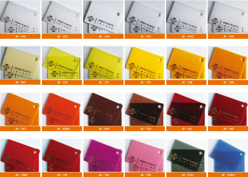 Таблица цветов JINBAO® литого и экструдированного акрилового листа 1
